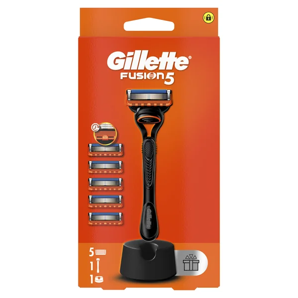 Gillette Fusion5 holiaci strojček so stojanom + hlavice 5ks 1×1, holiaci strojček