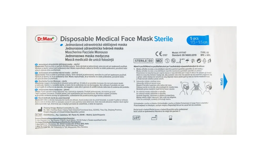 Dr. Max Disposable Medical Face Mask Sterile 1×5 ks, jednorazová sterilná zdravotnícka tvárová maska