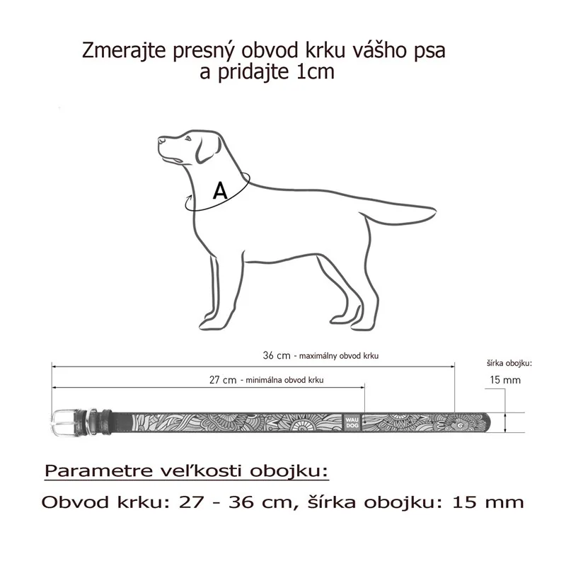 Kožený obojok so vzorom ETHNO biely, Obvod krku: 30-39 cm, širka: 20 mm 