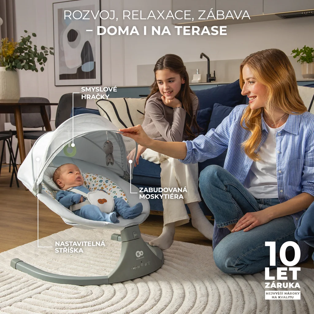 KINDERKRAFT Lehátko pohupujúce s melódiou 2v1 Lumi, do 9 kg, Premium Light Grey 1×1 ks, lehátko