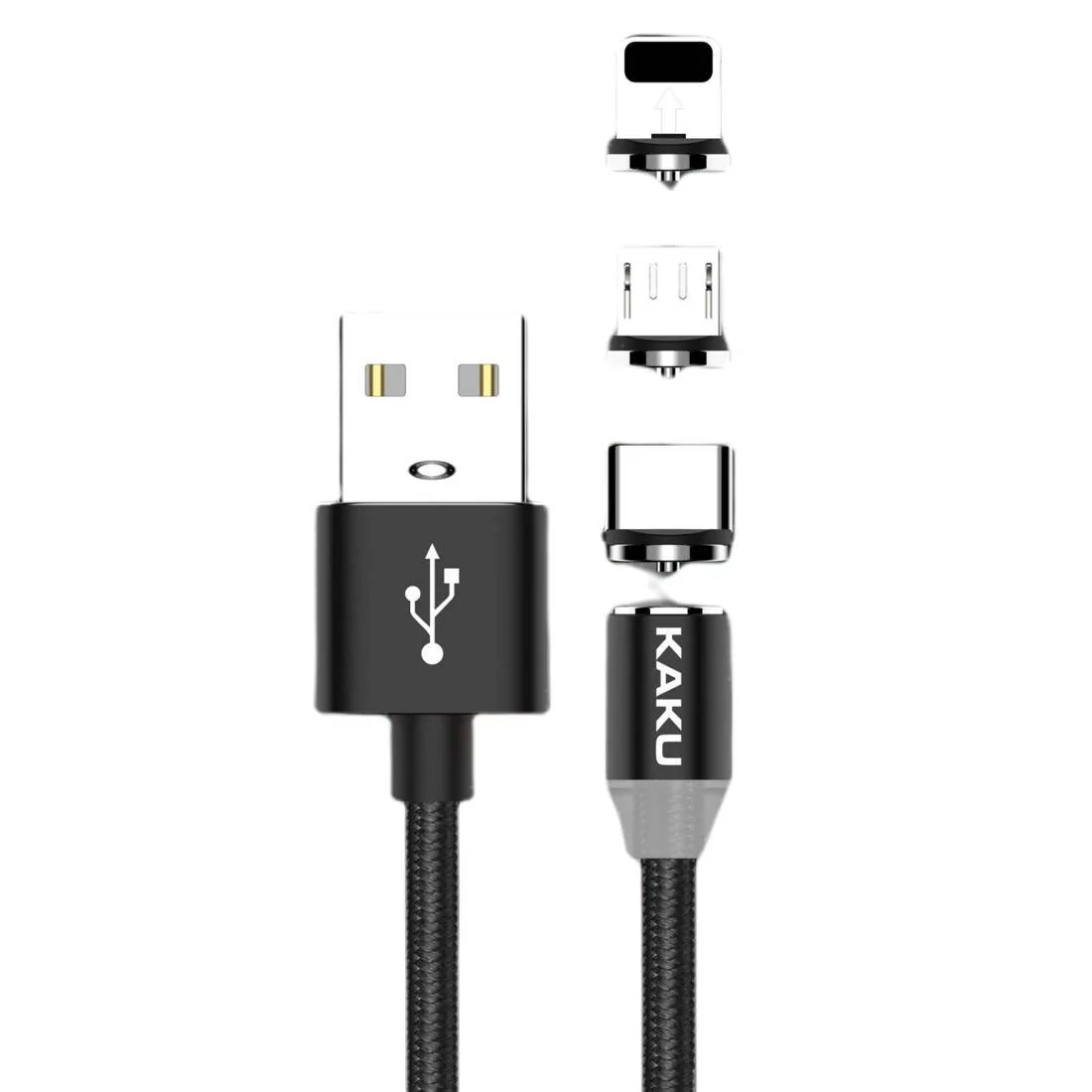 KAKU Magnetic 3in1 kábel USB - Lightning / USB-C / Micro USB 3A 1m, čierny