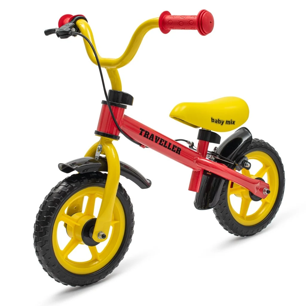 Detský balančný bicykel s brzdou Baby Mix Traveller červený , 20C56306