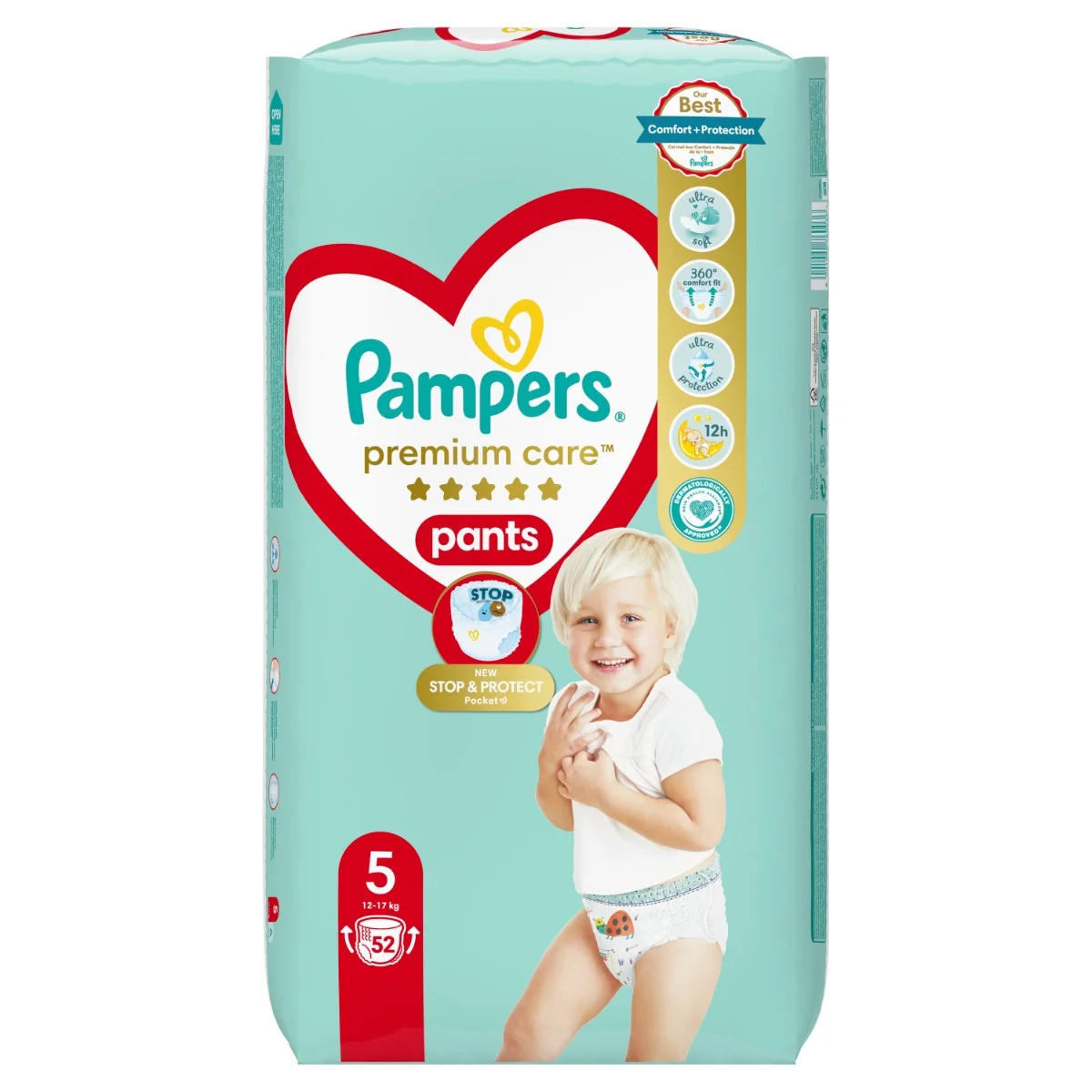 Pampers Premium Care plienkové nohavičky veľkosť 5, 52 ks, 9kg-17kg 1×52 ks, plienkové nohavičky