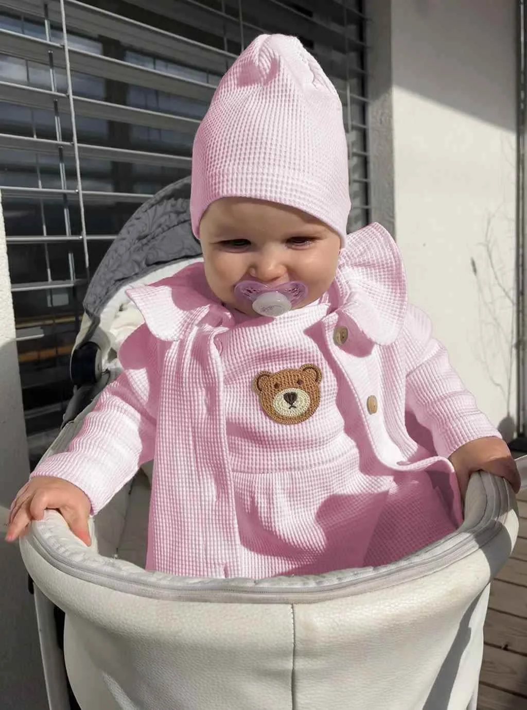 Dojčenská bavlnená čiapočka New Baby Luxury clothing ružová 