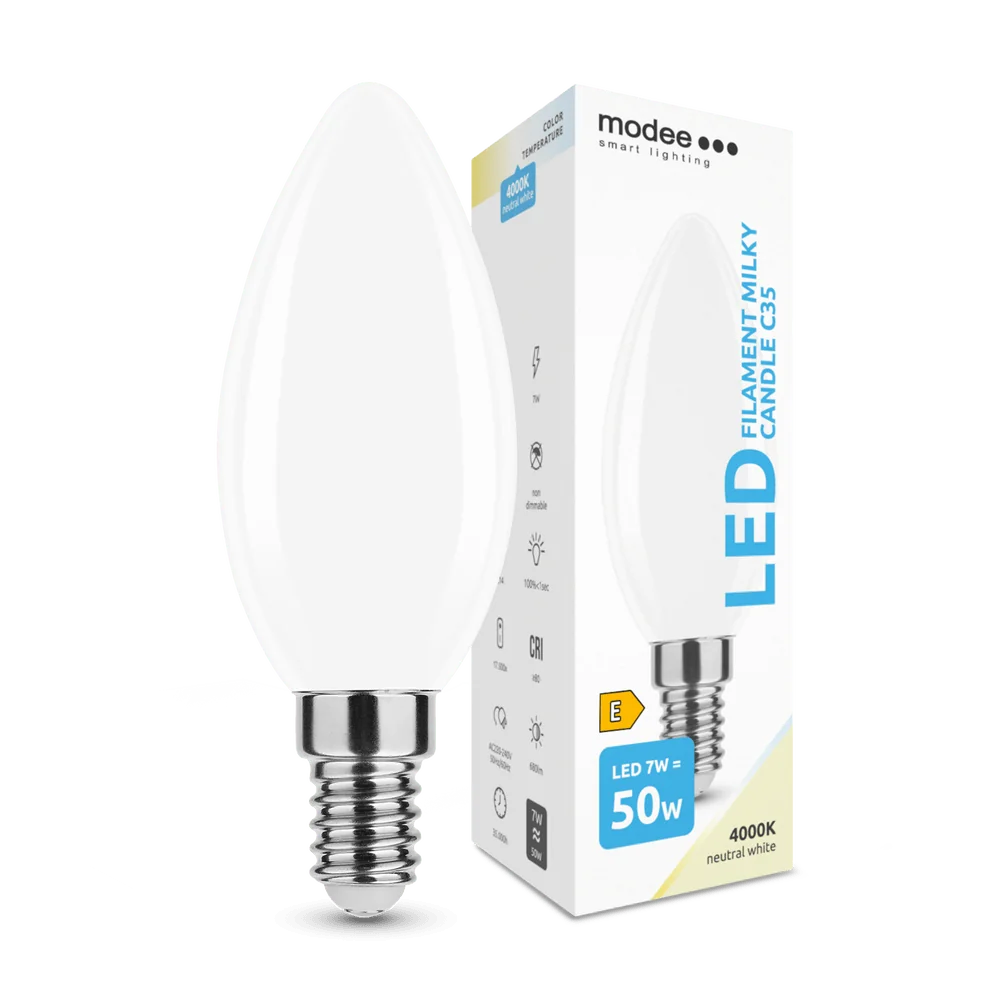 Modee Smart Lighting LED Filament Milky Candle žiarovka E14 7W neutrálna biela (ML-MCF4000K7WE14)