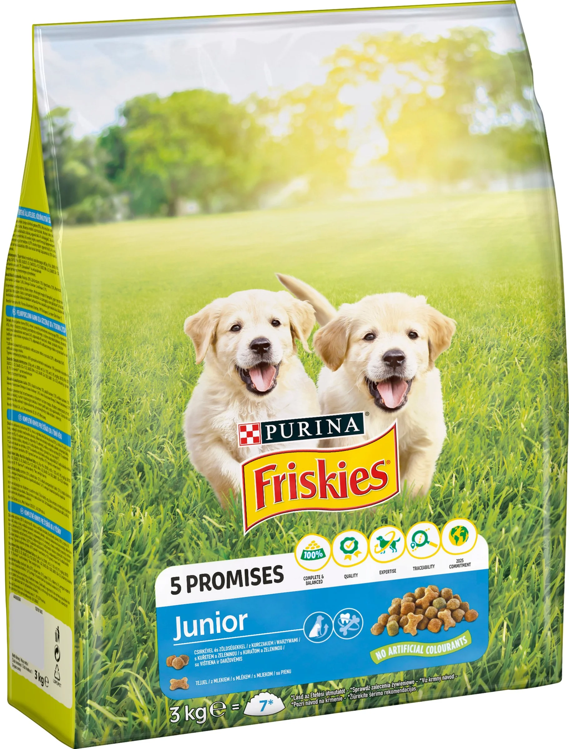 FRISKIES GP 1x3kg Junior s kuraťom, mliekom a pridanou zeleninou 1×3 kg, kompletné krmivo pre šteňatá od 6 týždňov