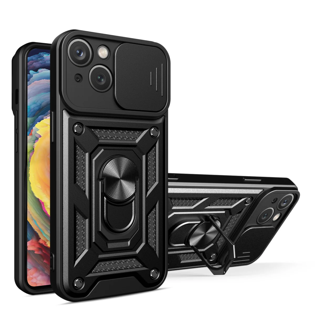 MG Hybrid Armor Camshield kryt na iPhone 15, čierny 