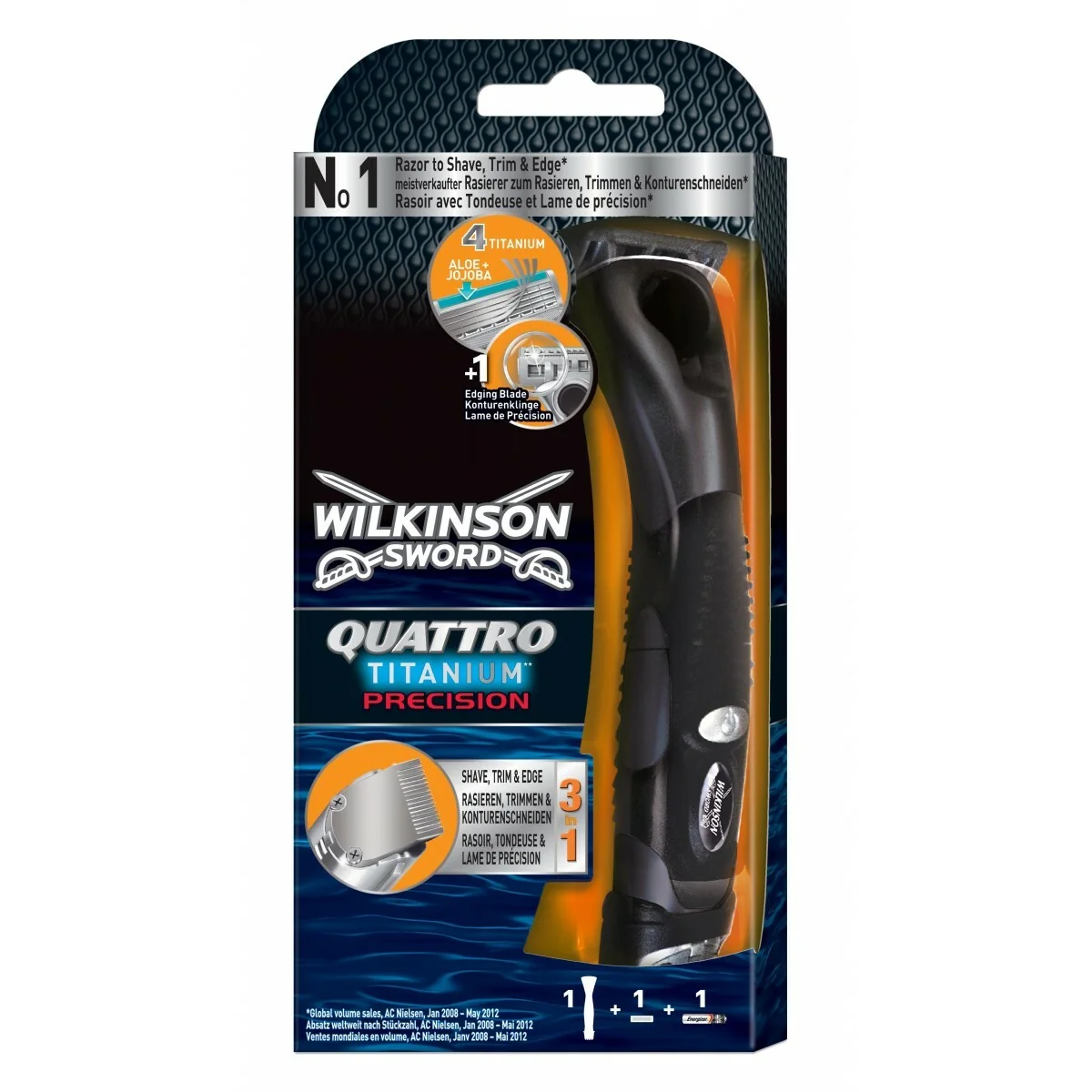 7005378B Wilkinson Quattro Titanium Precision holiaci strojček + 1 hlavica