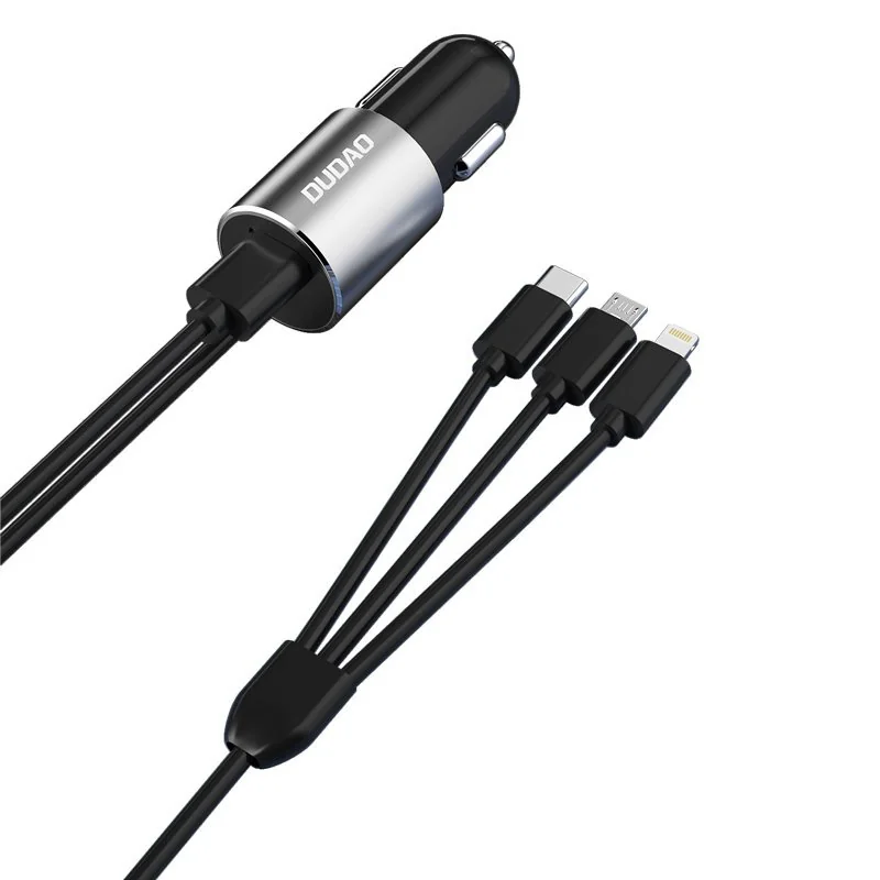 Dudao R5Pro autonabíjačka + kábel Lightning / USB-C / Micro USB 3.4A, čierna