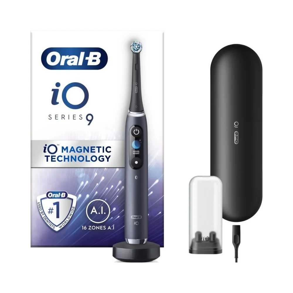 Oral B EK iO Series 9 Black onyx + držiak zubnej kefky + cestovné púzdro