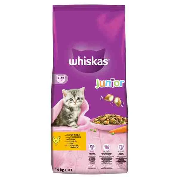 WHISKAS granule Junior s kuracím 14kg 1×14 kg, granule pre mačky