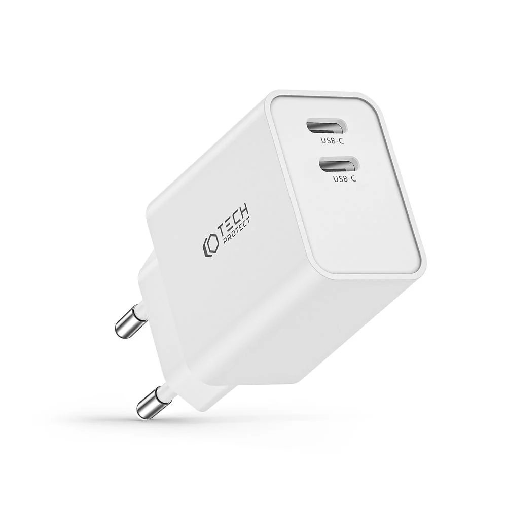 Tech-Protect C35W sieťová nabíjačka 2x USB-C PD 35W, biela 