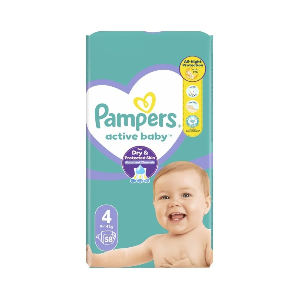 PAMPERS active baby Maxi Pack 4 Maxi 1×58 ks, veľkosť 4, detské plienky