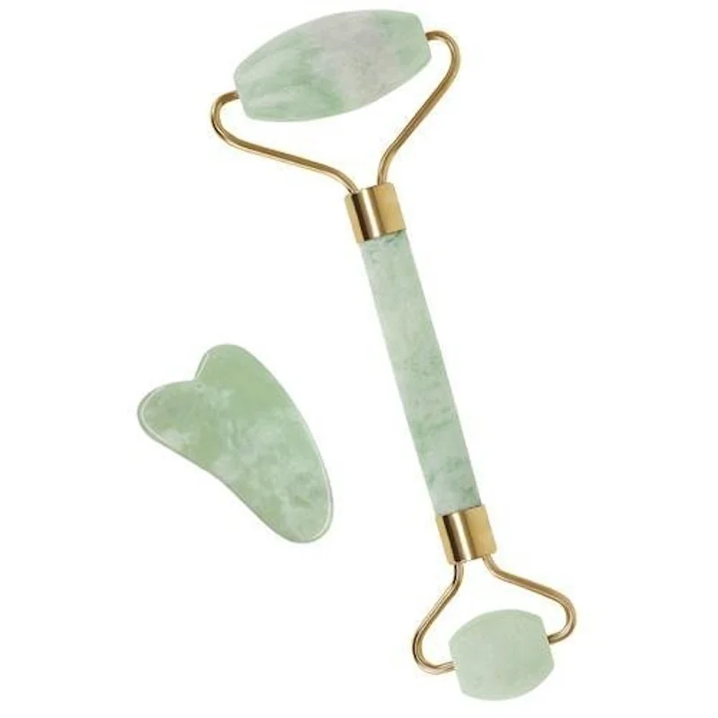 MG Jade Roller masážny valček na tvár + Gua Sha, zelený