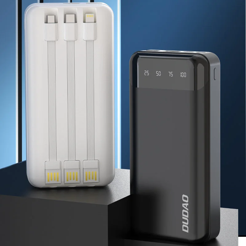 Dudao K6Pro+ Power Bank 20000mAh 2x USB + kábel USB-C / Lightning / Mi cro USB, biely