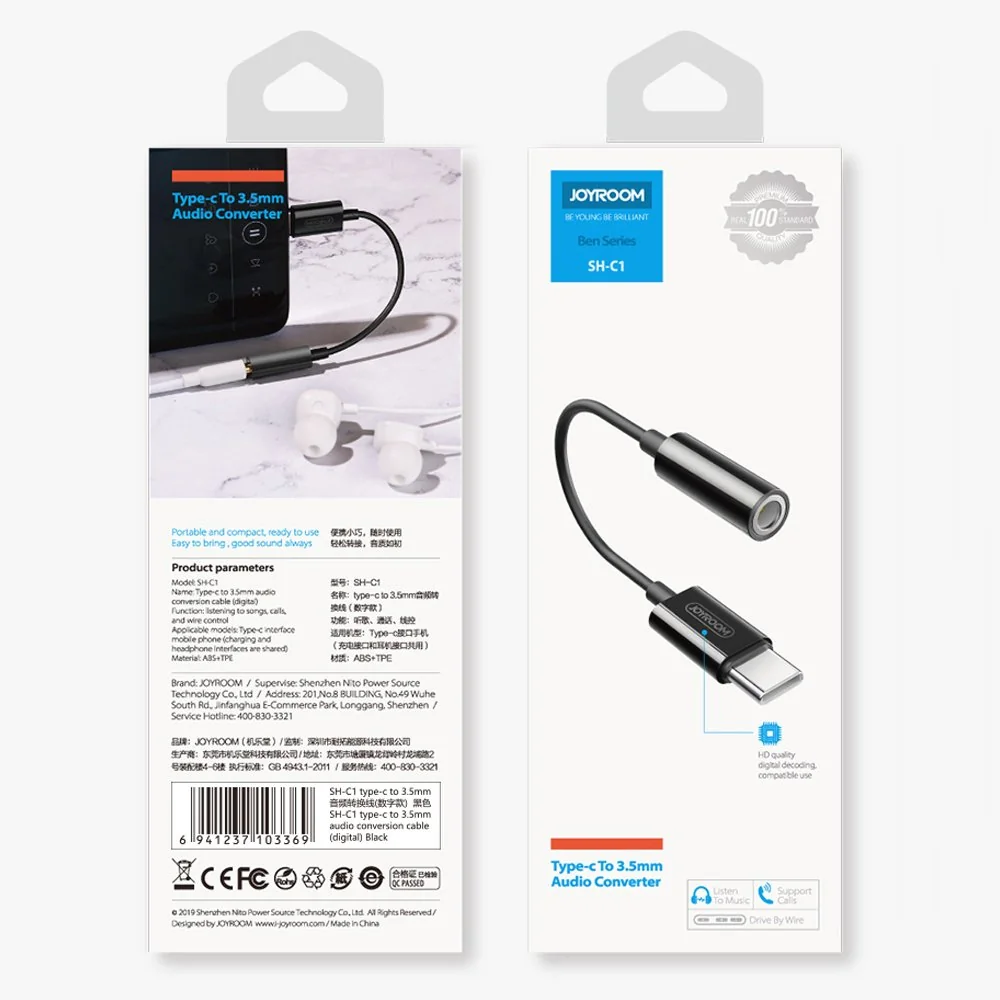 Joyroom Ben Series adaptér 3.5 mm jack / USB-C, čierny 