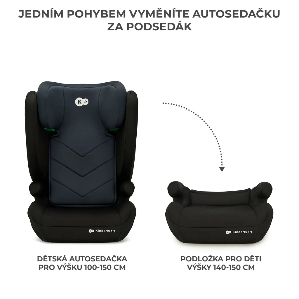 KINDERKRAFT Autosedačka i-Spark i-Size 100-150 cm Black 1×1 ks, autosedačka