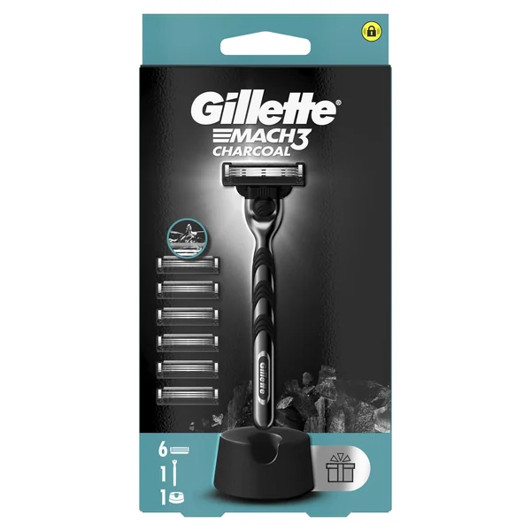 Gillette Mach3 Charcoal holiaci strojček + hlavice 6ks