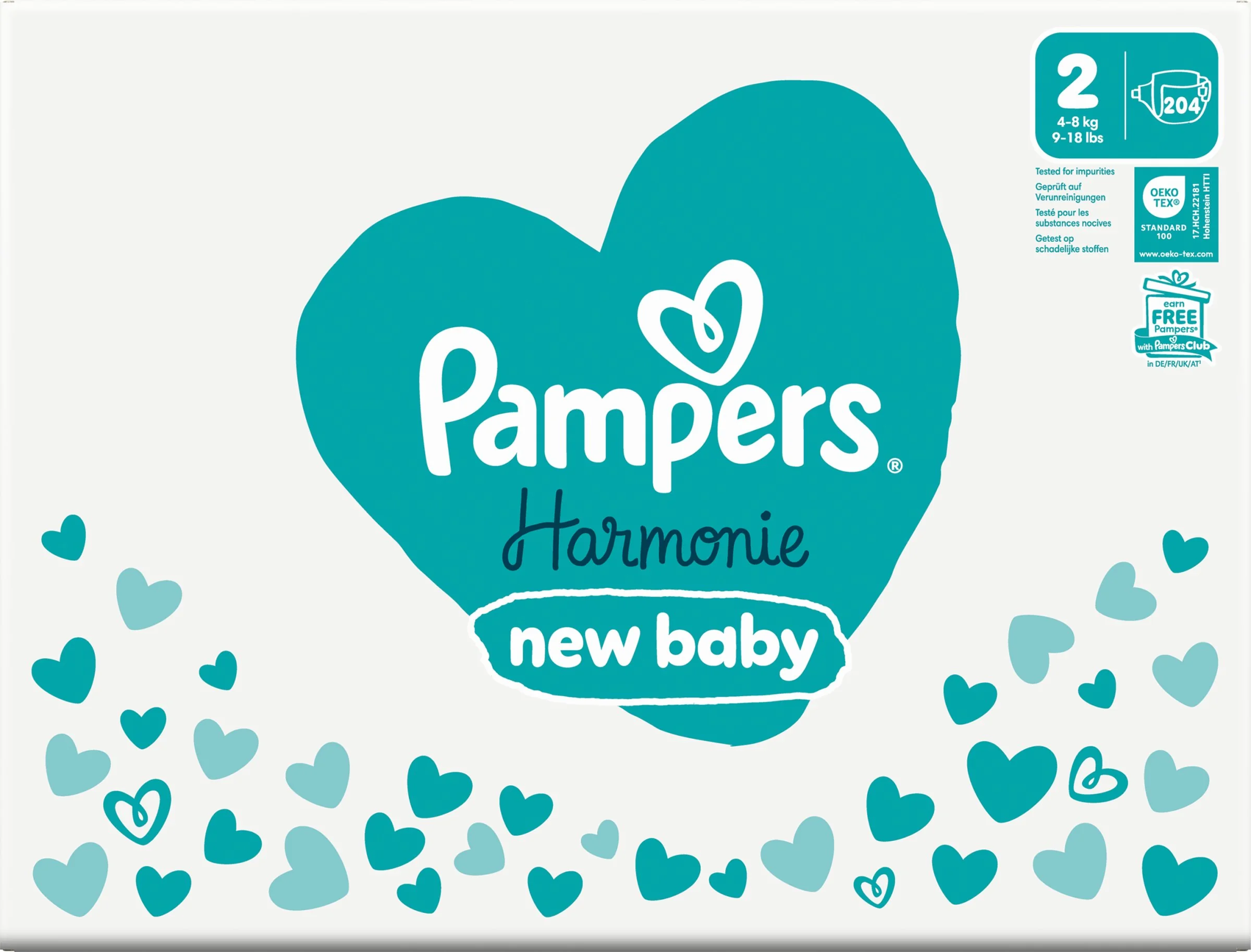 PAMPERS HARMONIE BABY PLIENKY V.2 4-8KG 204KS 1×204 ks, plienky vo veľkosti 2