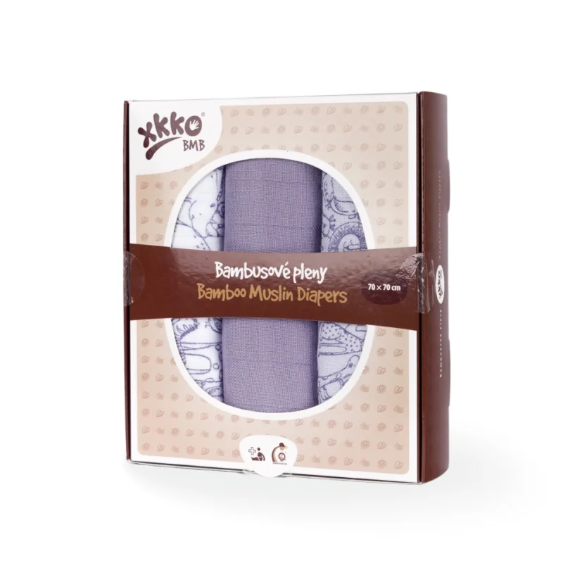 XKKO BMB Bambusová plienka Safari Lavender Aura, MIX 3ks, 70x70 BMB070052