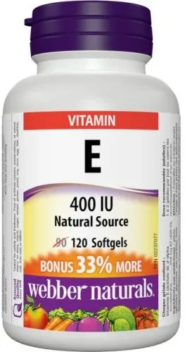 WEBBER NATURALS Vitamín E 400 IU prírodný zdroj 120 gélových kapsúl