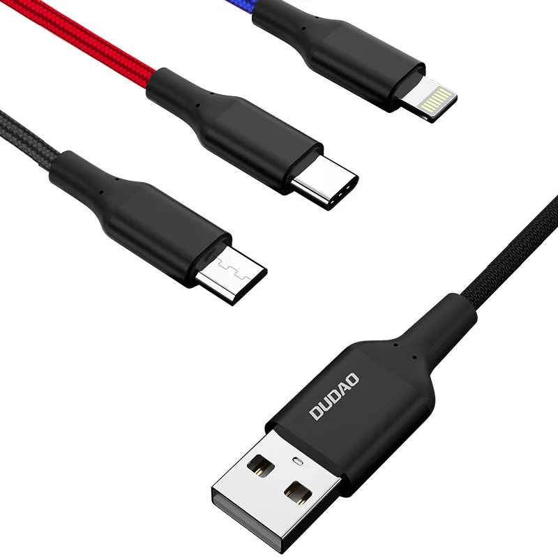 Dudao L10Pro 3in1 kábel USB - Lightning / USB-C / Micro USB 5A 38cm, b iely