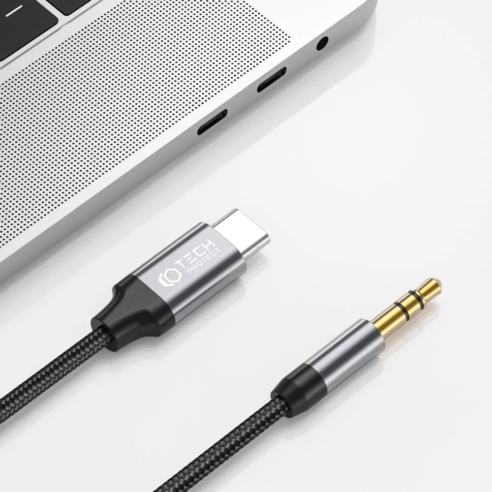 Tech-Protect Ultraboost kábel USB-C / 3.5mm jack 1m, čierny 