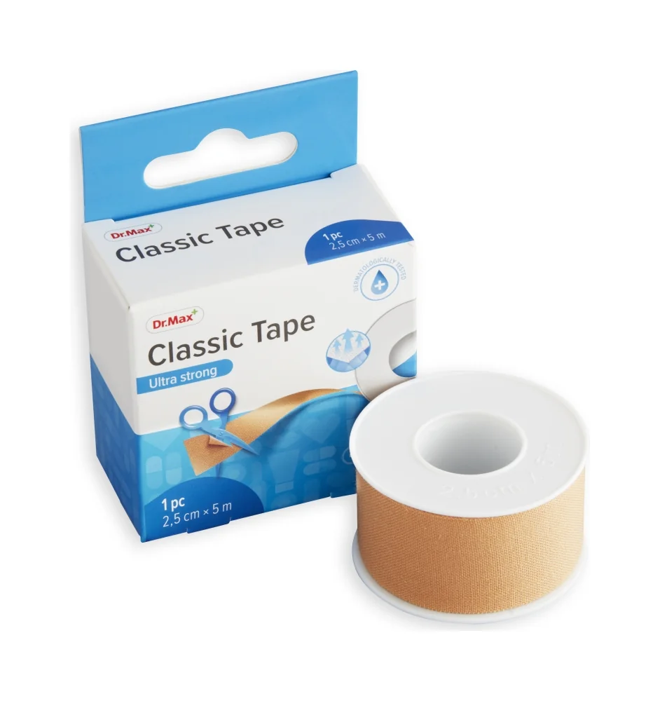 Dr. Max Classic Tape 2,5 cm x 5 m 1×1 ks, elastická páska na cievke, 2,5 cm x 5 m