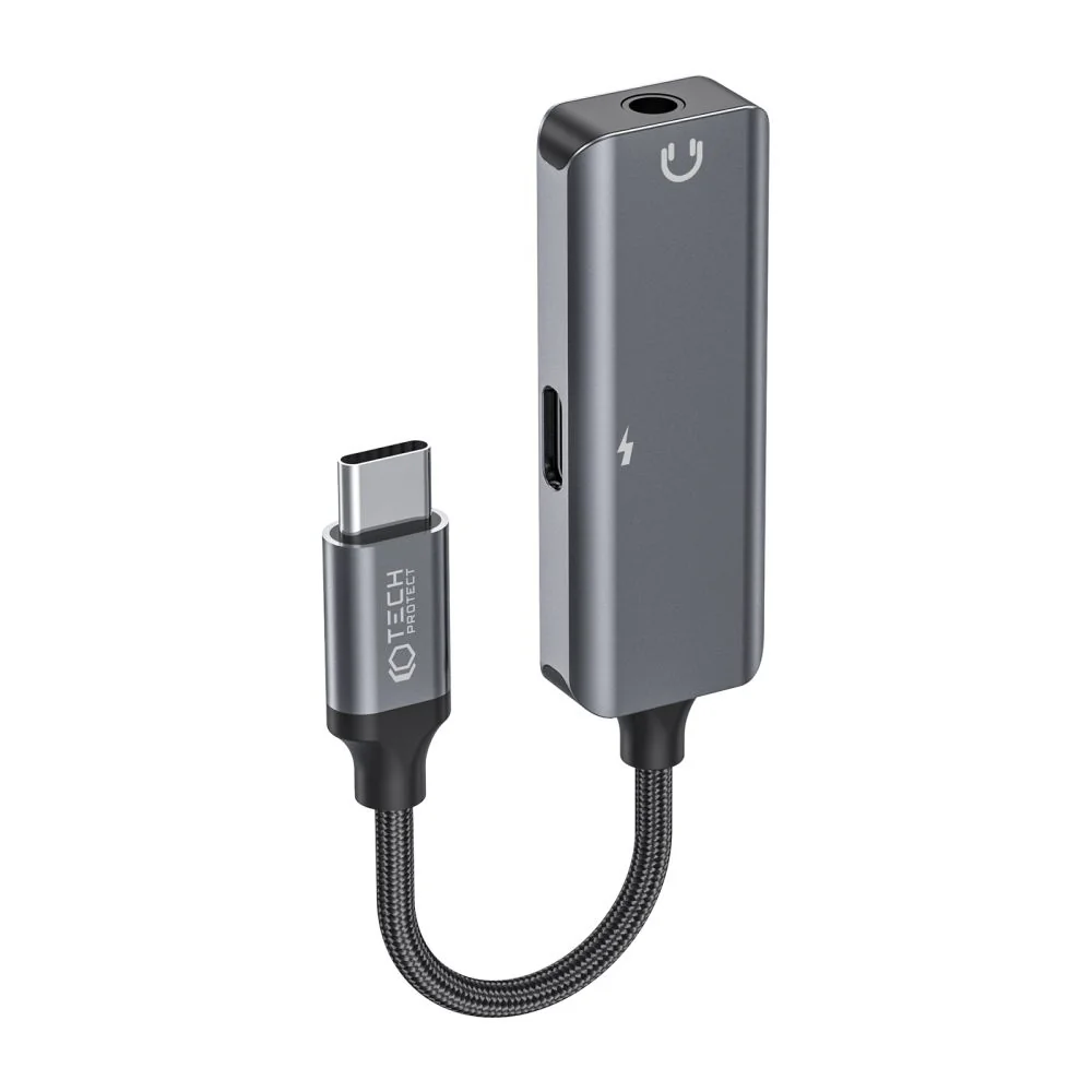 Tech-Protect Ultraboost adaptér USB-C - 3.5mm jack / USB-C, šedý 