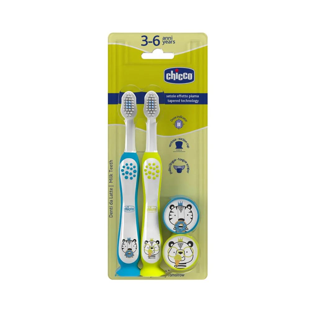 CHICCO Set zubných kefiek pre deti Tiger-Panda 3-6r