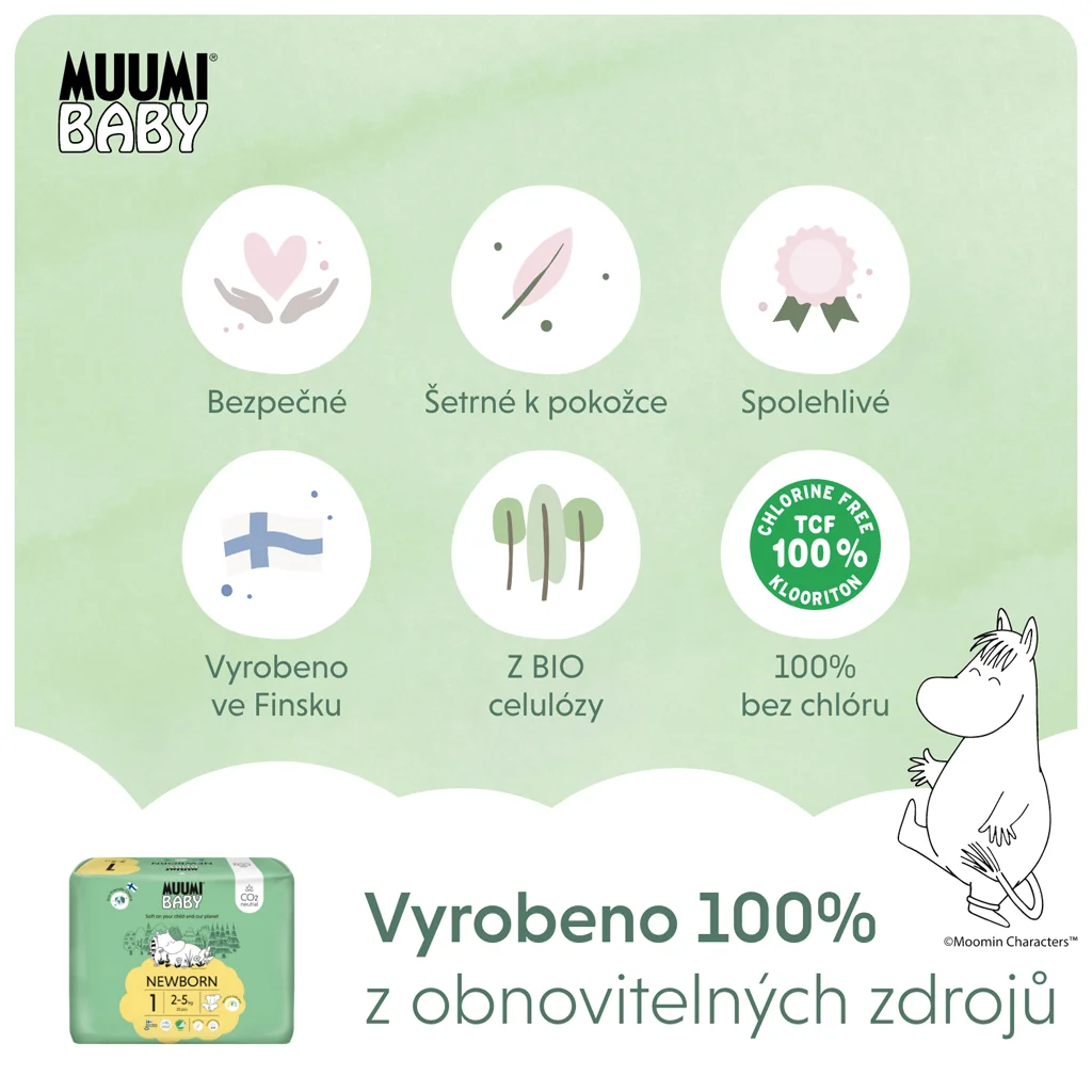 Muumi Baby 1 Newborn 2–5 kg, eko plienky 1×25ks, EKO plienky