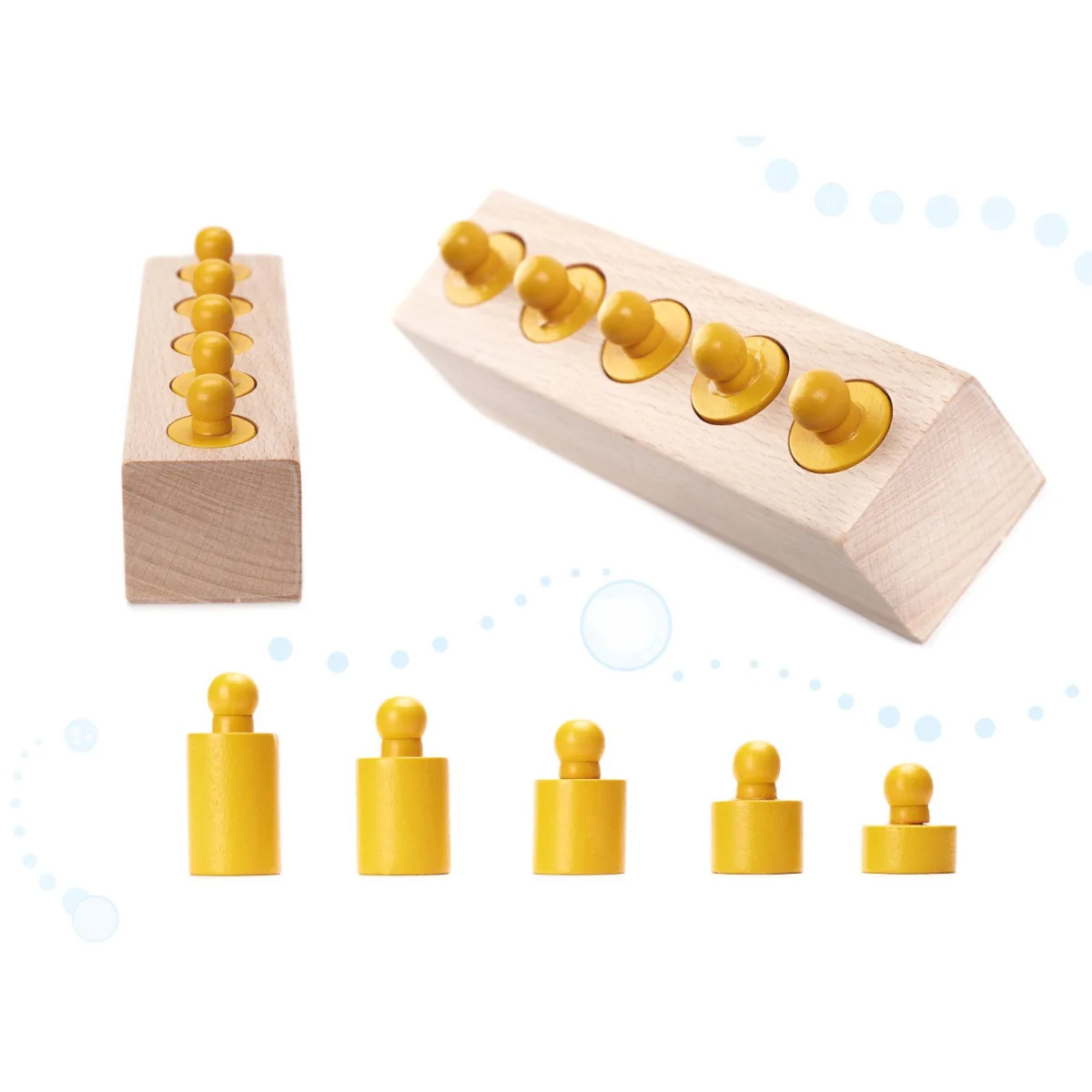 Pomôcka edukačná Montessori farebné drevené valce KNOBBED CYLINDER 36M+ 