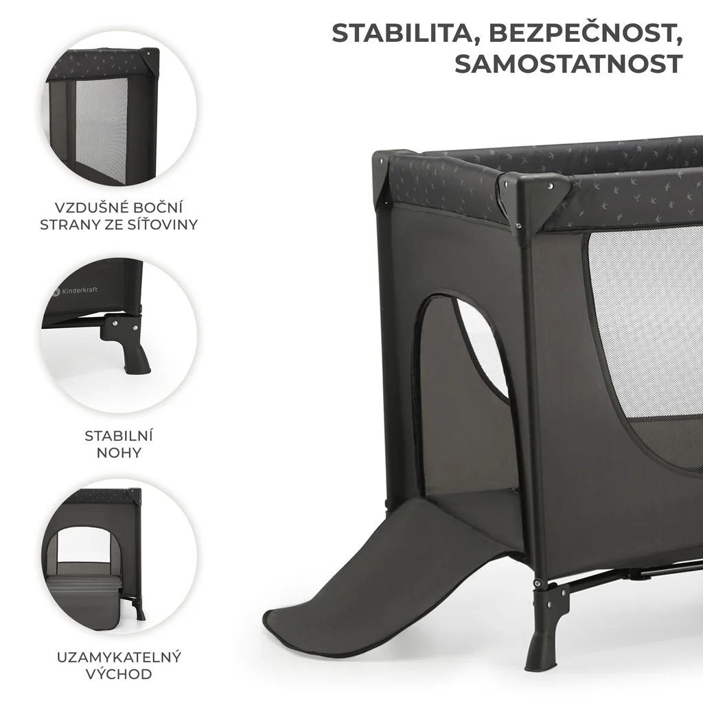 KINDERKRAFT Postieľka cestovná Joy Light grey 1×1 ks, cestovná postieľka