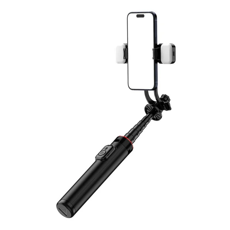 MG Tripod Bluetooth selfie tyč s LED svetlom 1.3m, čierna 