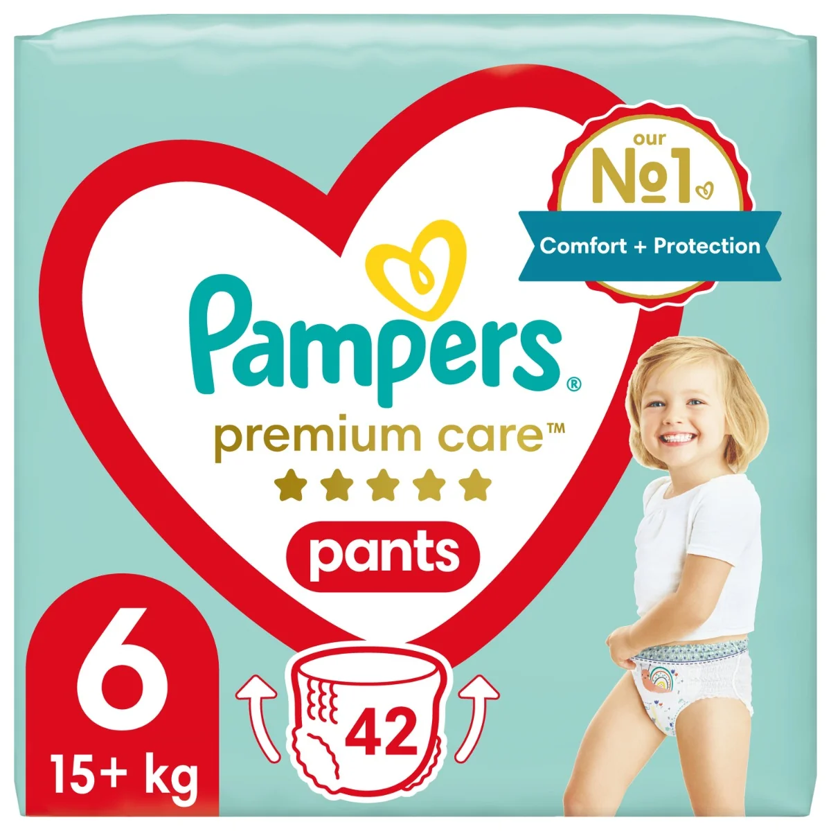 Pampers Premium Care plienkové nohavičky veľkosť 6, 42 ks, 15kg+ 1×42 ks, plienkové nohavičky