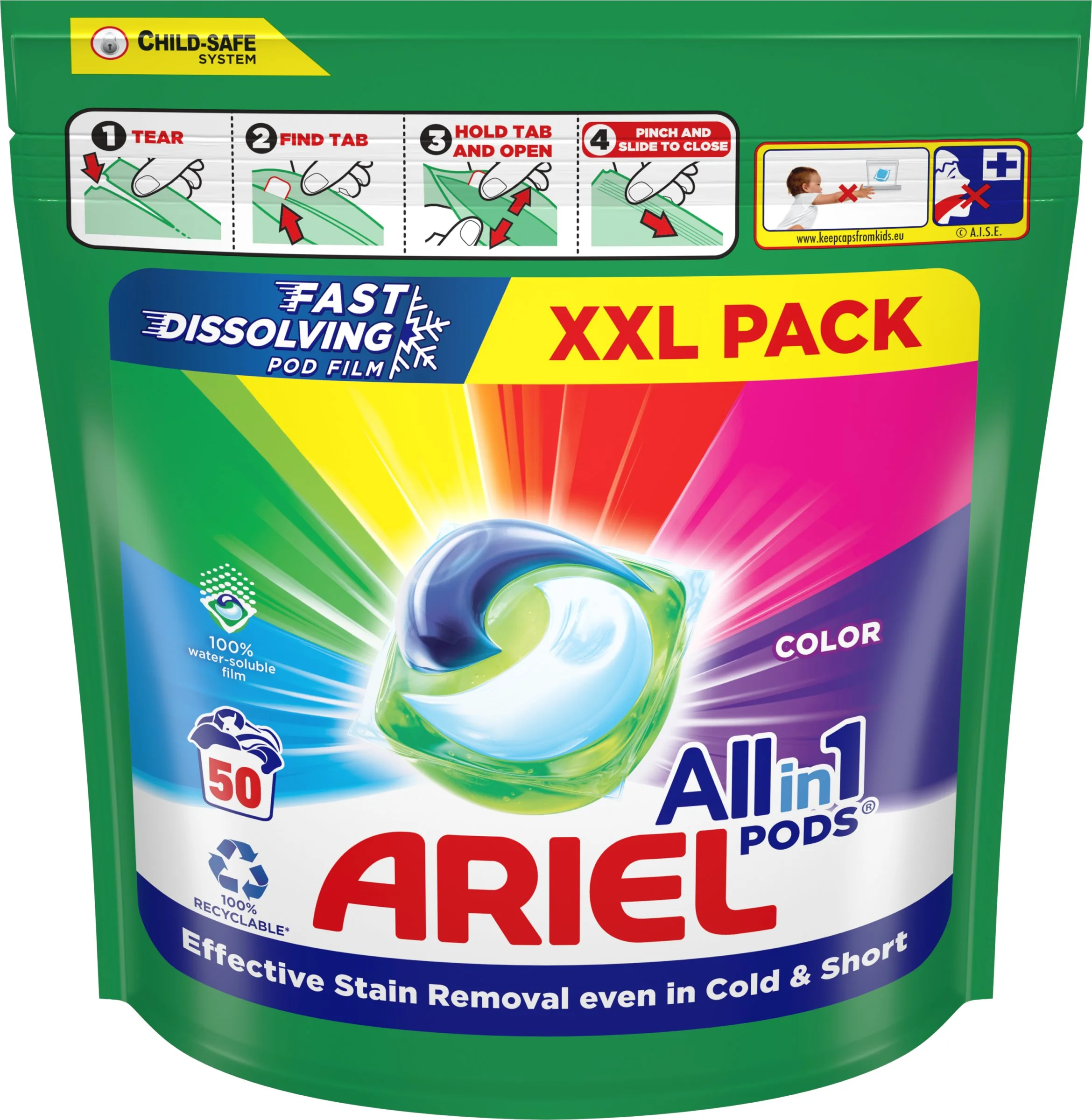 Ariel All-in-1 PODS Color, Gélové Kapsuly Na Pranie, 50 Praní