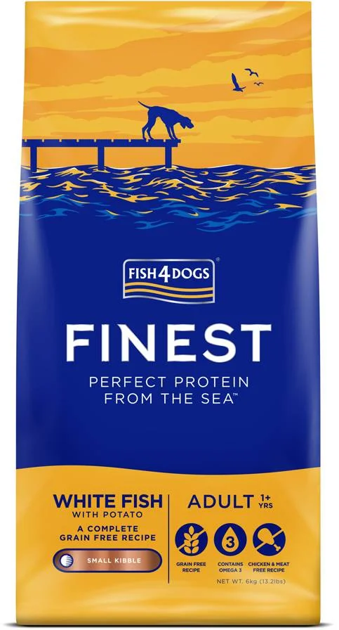 FISH4DOGS Granule malé pre dospelých psy Finest biela ryba so zemakmi 6kg, 1+ 1×6000 g, granule pre dospelé psy