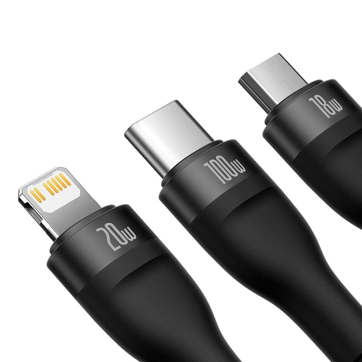 Baseus Flash 3in1 kábel USB-C - micro USB / USB-C / Lightning 100W 1.5 m, čierny