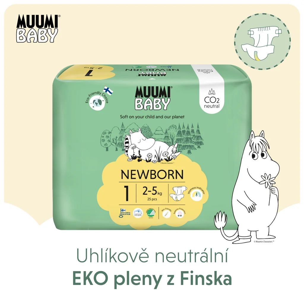 Muumi Baby 1 Newborn 2–5 kg, eko plienky 1×25ks, EKO plienky