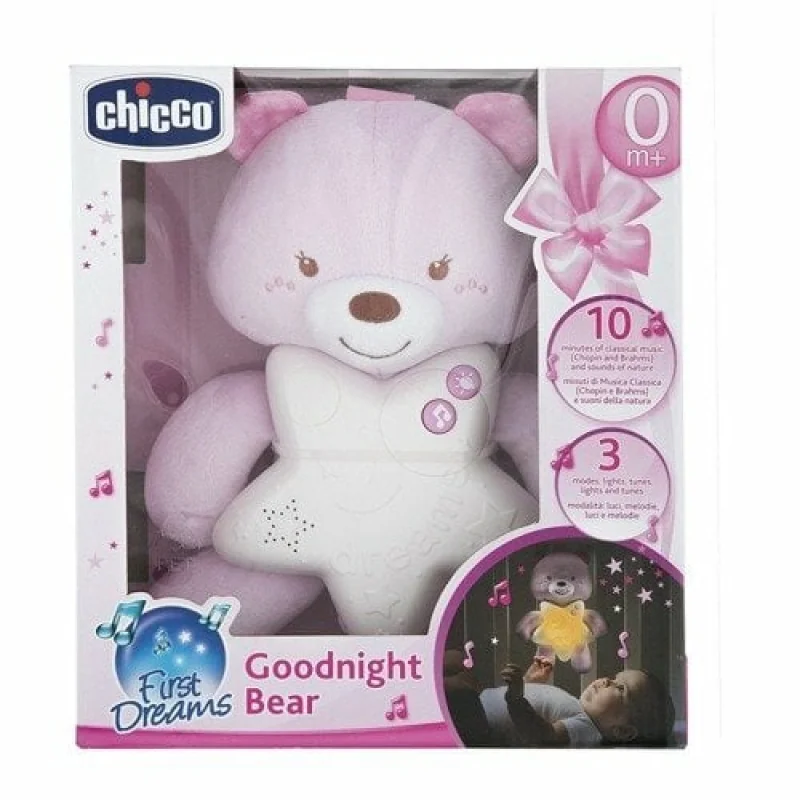 Chicco Goodnight Bear svietiaci medvedík, nočné svetielko, ružové 