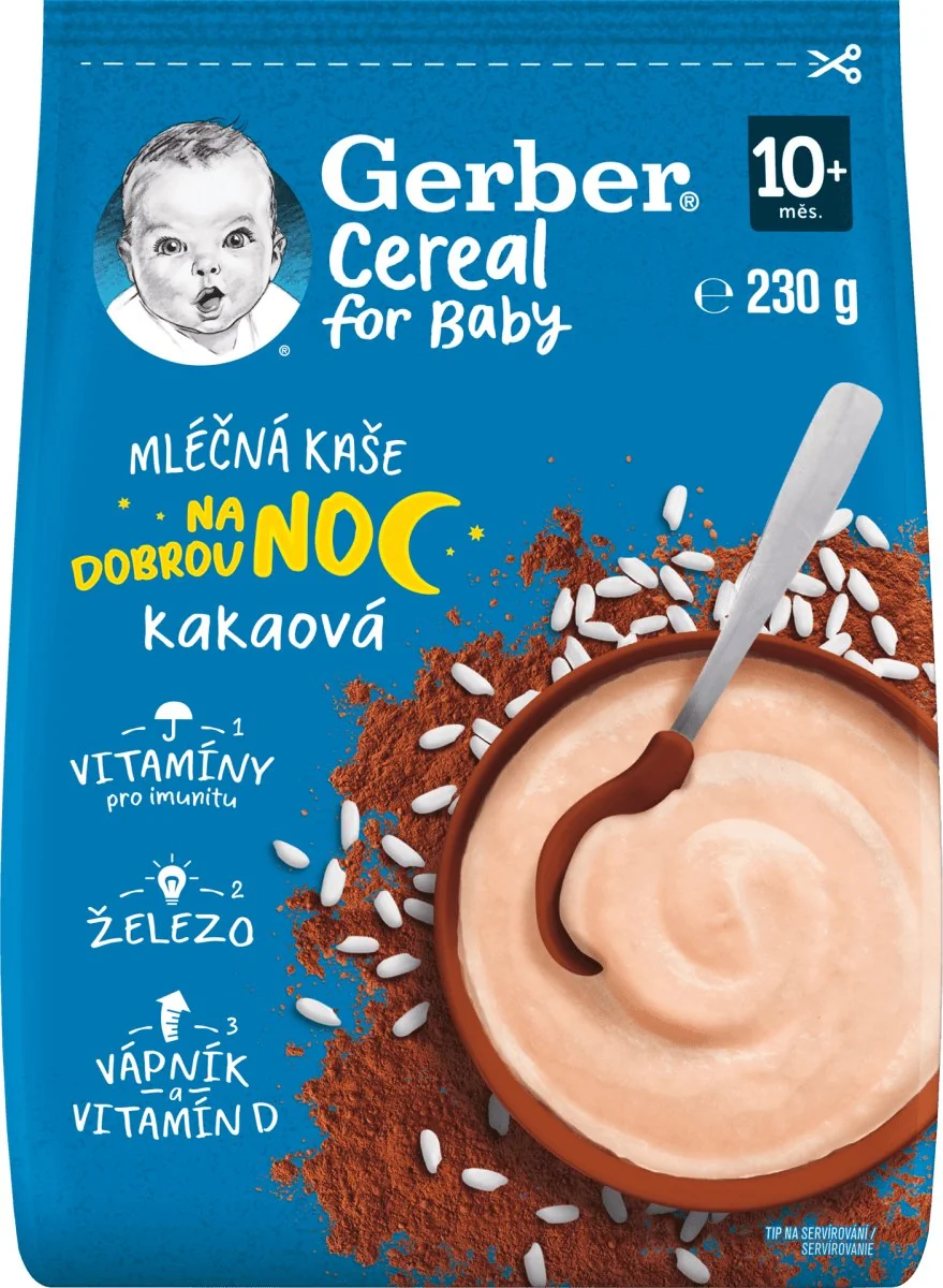 Gerber Cereal Mliečna KAŠA Dobrú noc Kakaová; (od ukonč. 10. mesiaca)