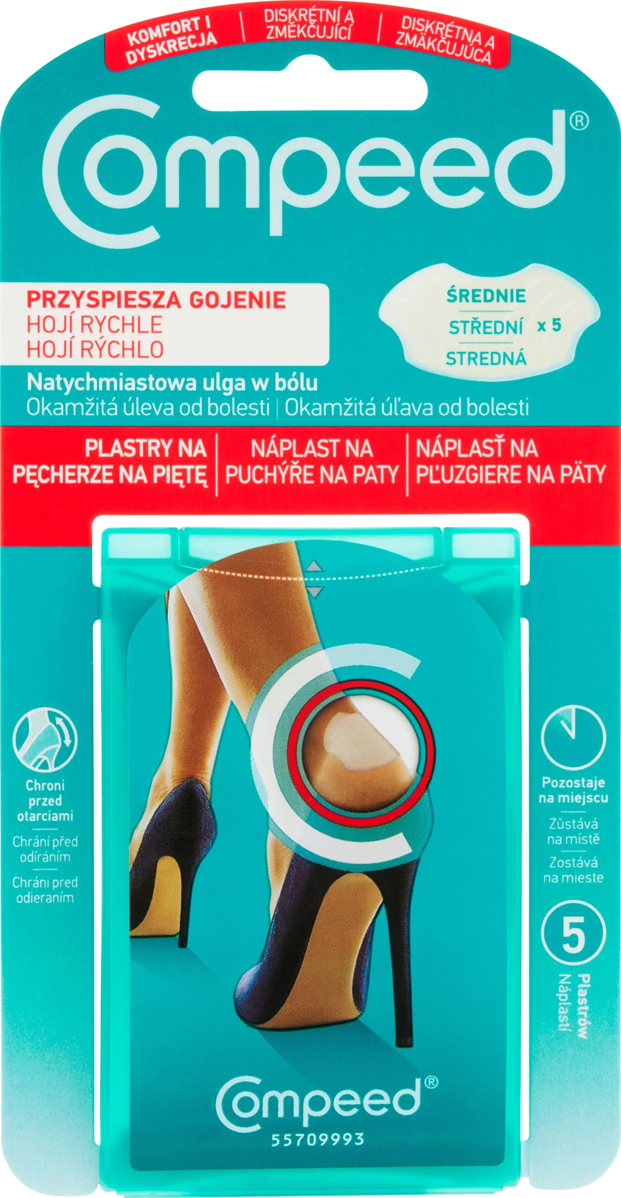 Compeed NÁPLASŤ na pľuzgiere na päty 1×5 ks, náplaste, okamžitá uľava