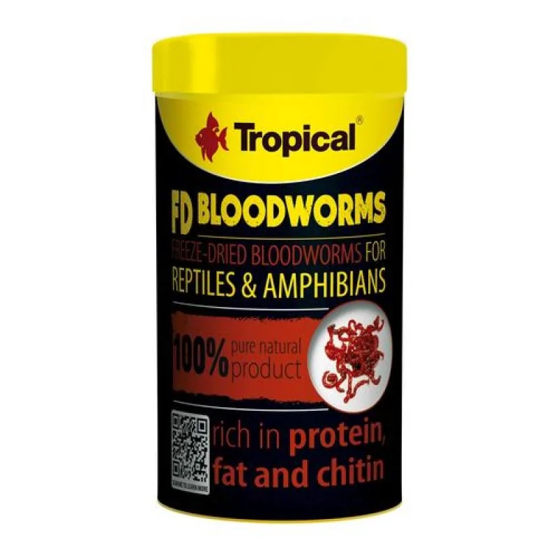 TROPICAL FD Blood Worms 100ml/7g lyofilizované patentky pre plazy a obojživelníky 