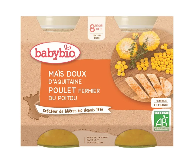 BABYBIO Menu sladká kukurica s kuracím mäsom (2x 200 g)