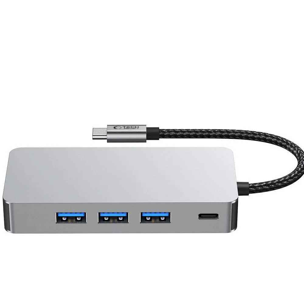 Tech-Protect HB05 HUB adaptér USB-C - 3x USB / HDMI 4K / SD / TF / USB -C 100W / RJ45, šedý