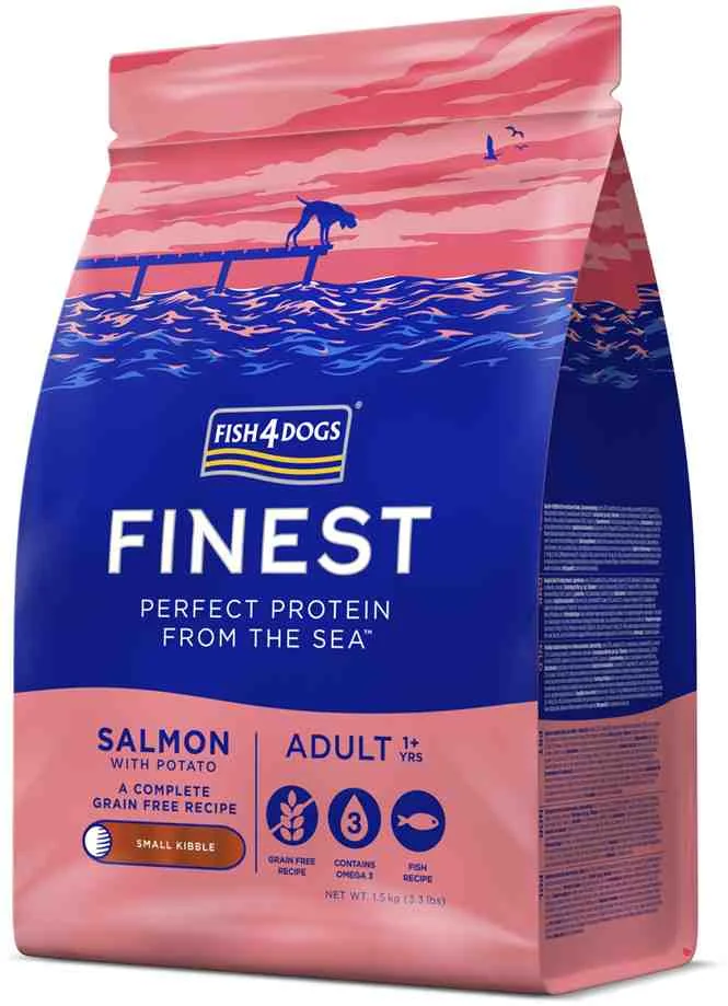 FISH4DOGS Granule veľké pre dospelých psov Finest losos so zemiakmi 1,5kg, 1+ 1×1500 g, granule pre dospelé psy