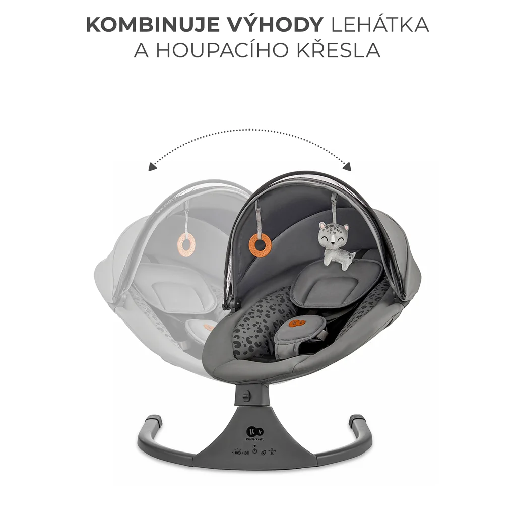 KINDERKRAFT Lehátko pohupujúce s melódiou 2v1 Lumi, do 9 kg, Premium Dark Grey 1×1 ks, lehátko