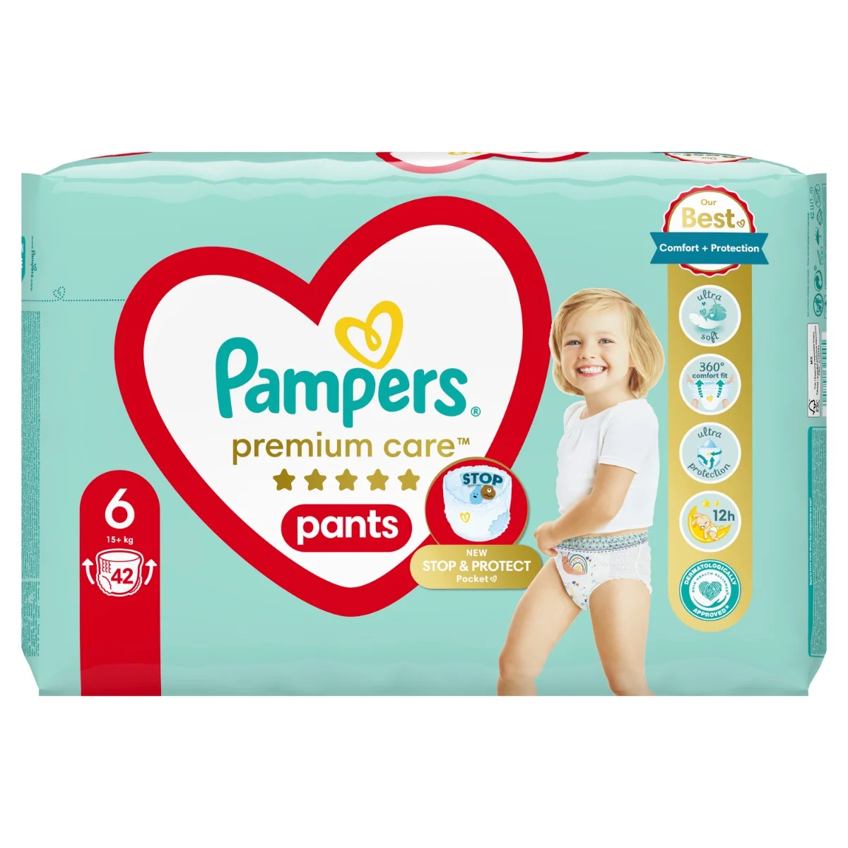 Pampers Premium Care plienkové nohavičky veľkosť 6, 42 ks, 15kg+ 1×42 ks, plienkové nohavičky