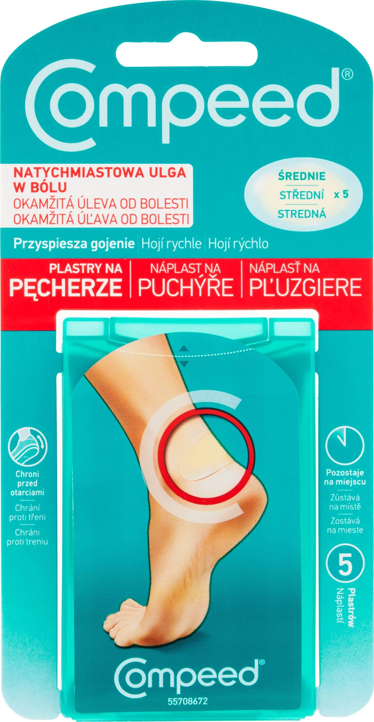 Compeed NÁPLASŤ na pľuzgiere 1×5 ks, stredná, gélová