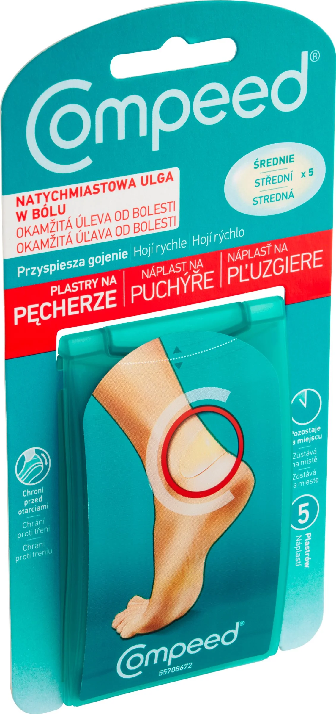 Compeed NÁPLASŤ na pľuzgiere 1×5 ks, stredná, gélová